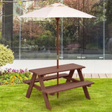 Outdoor 4-seat Kid's Picnic Table Bench with Umbrella Brown Industrial Modern Contemporary Wood