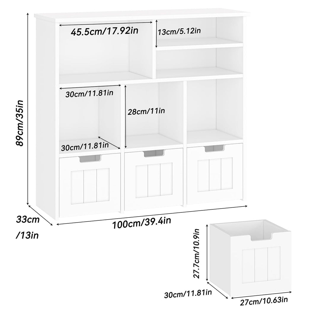 Toy Storage Cabinet with 3 Movable Drawers 6 Cubes Children's Shelf