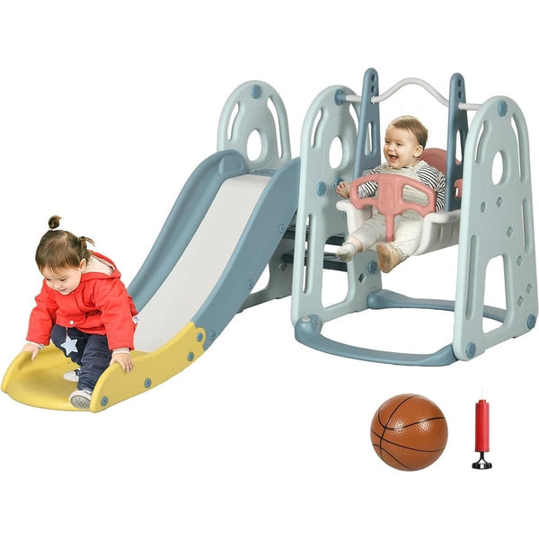 Kids Playground Swing and Slide 59" l X 74.75" w 39.25" h Multi Color Plastic