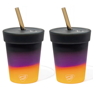 Silipint: Silicone Kids 8oz Straw Tumblers: 2 Pack - Sun Storm -Unbreakable Cups, Sustainable, Airtight Lid, Hot & Cold, Flexible