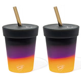 Silipint: Silicone Kids 8oz Straw Tumblers: 2 Pack - Sun Storm -Unbreakable Cups, Sustainable, Airtight Lid, Hot & Cold, Flexible