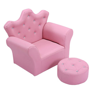 Kids Sofa PVC Leather Princess with Embedded Crystal Pink Modern Contemporary Wood Finish