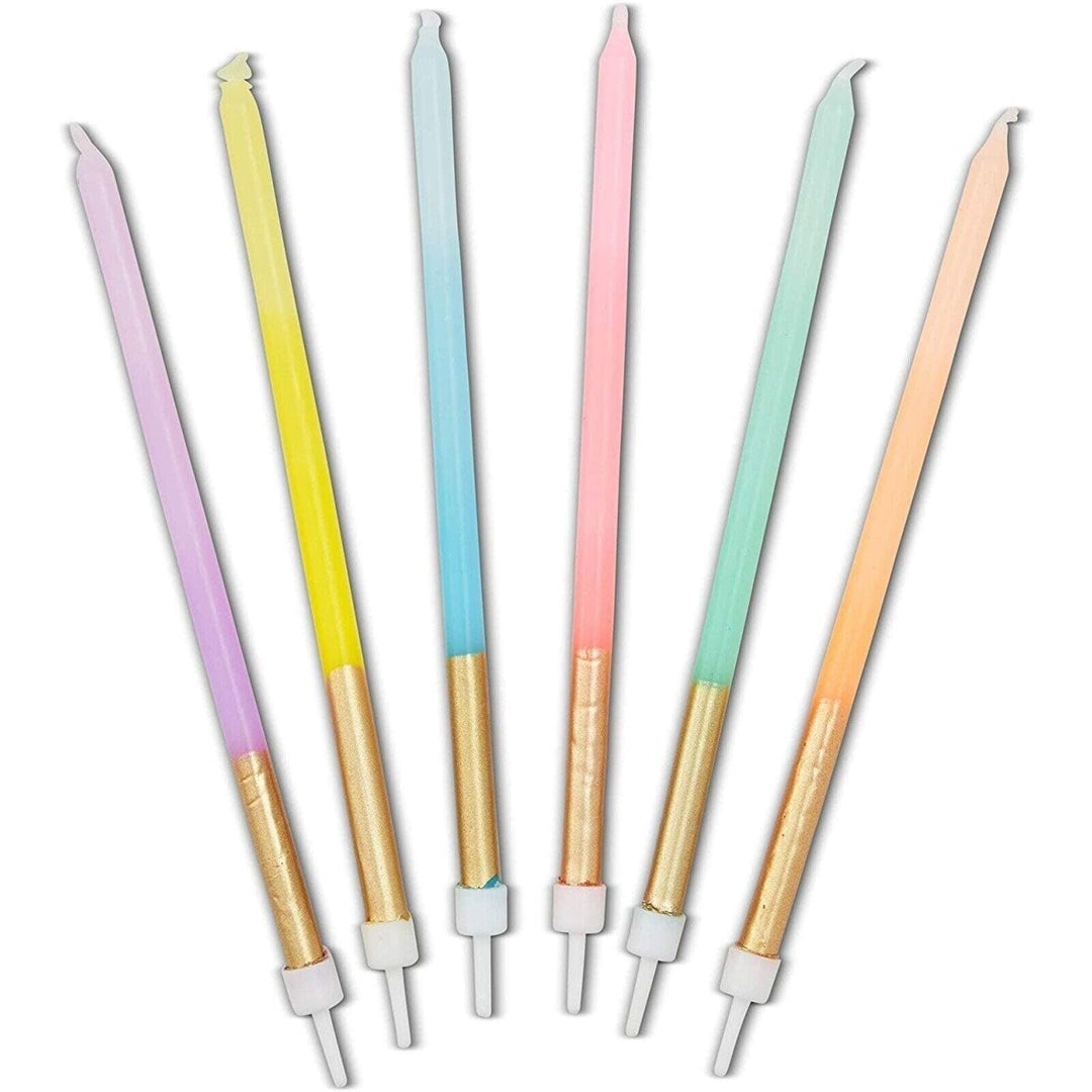 24 Pastel Gold-Dipped Birthday Cake Candles Multi Color