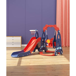 3 in 1 Slide and Swing Set W/Basketball Hoop 1-8 Years Old Children 55.12" X 72.45"x 45.67" Red Plastic Glider