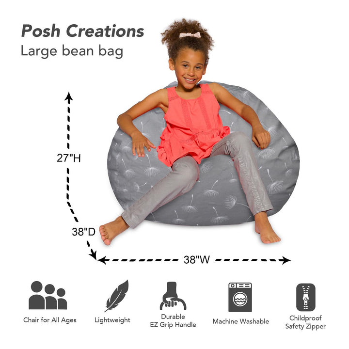 Posh Beanbags Bean Bag Chair Large-38in Canvas Birds