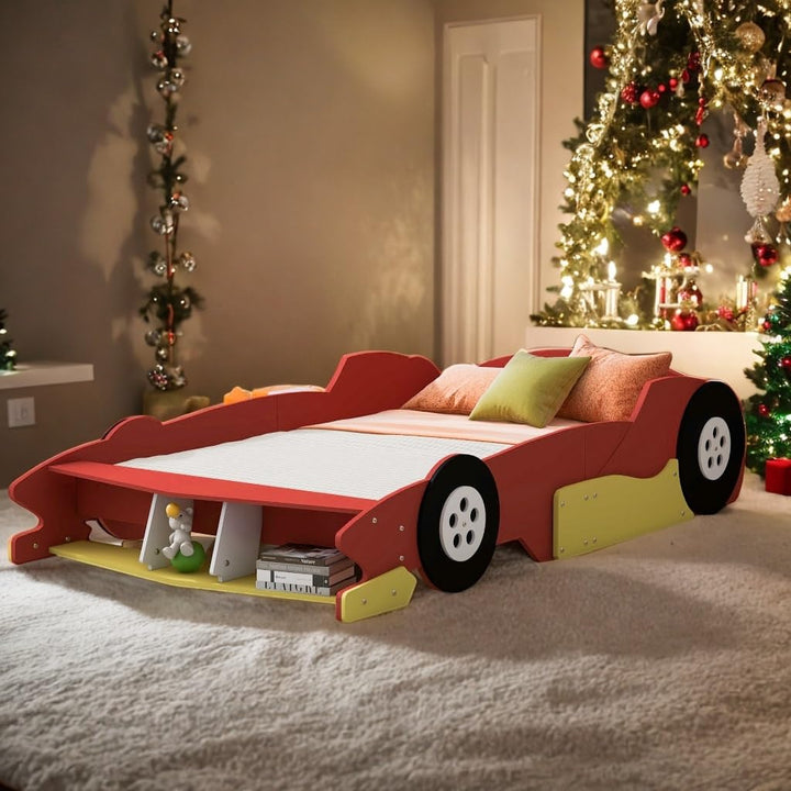 Full Size Bed Kids Car Red Mid-Century Modern Contemporary