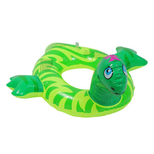 24" Inflatable Green and Yellow Dinosaur Swim Ring Tube Pool Float