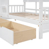 Wooden Twin Size House Bed with 2 Drawers Kids Storage Shelf White