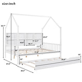 Wooden Full Size House Bed with Trundle Kids Shelf White id-Century