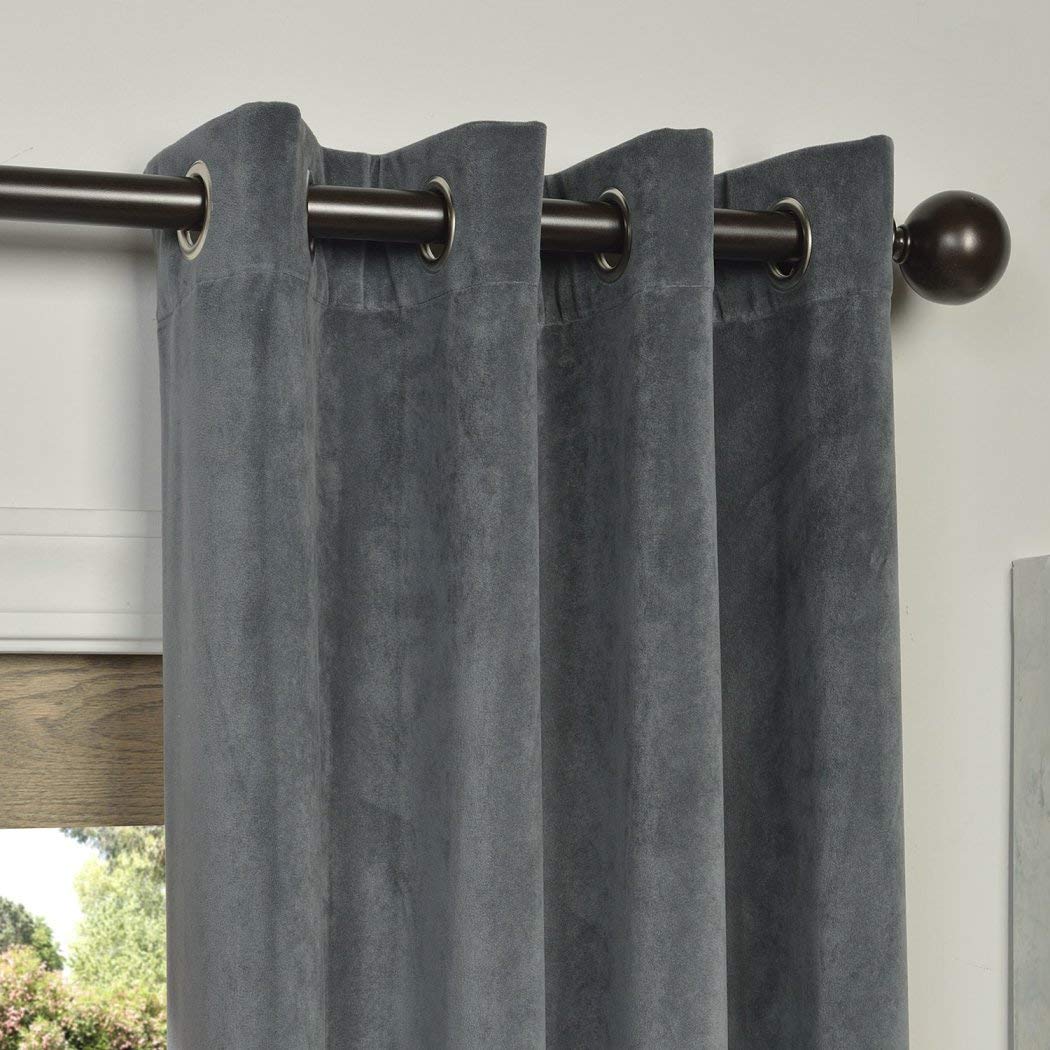 Exclusive Fabrics Natural Grey Grommet Velvet Blackout Curtain (1 Panel)