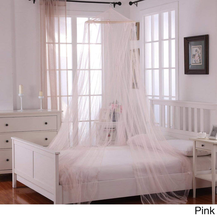 Girls Light Pink Hanging Brown Bed Canopy, Ceiling Bed Frame Draperies Bedroom Mosquito Netting to Floor Net Wooden Round Hoop Canopies See Through Modern Stylish Princess Childrens Adults, Polyester