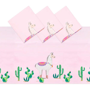 3-Pack Pink Plastic Tablecloth for Llama Birthday Rectangle Vinyl