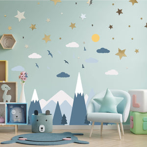 Blue Mountains with Stars Mirror Art Nursery Wall Stickers Decals