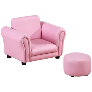 Kids Sofa Set with Footstool Upholstered Armchair for Pink Modern Contemporary Wood Cushioned Seat