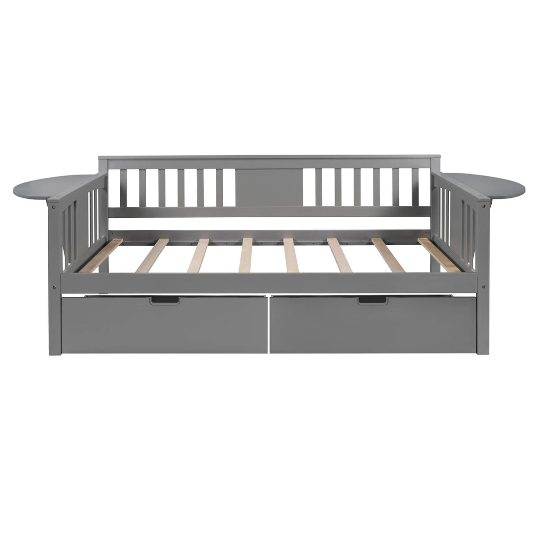 Elegant Design Twin Size Daybed Wood Bed Kids with Two Drawers Grey