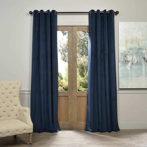 84 Inch Girls Midnight_blue Color Velvet Blackout Curtain Single Panel, Blue Allover Pattern Window Drapes, Kids Themed Energy Efficient Thermal Lined Grommet Top Playful Luxurious, Polyester