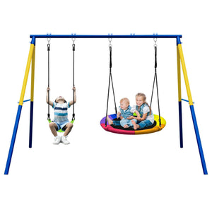 2 Seat Swing Set for Backyard with 1 Saucer Belt Multi-Colorful Metal Plastic Multi-Child Swings