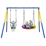 2 Seat Swing Set for Backyard with 1 Saucer Belt Multi-Colorful Metal Plastic Multi-Child Swings