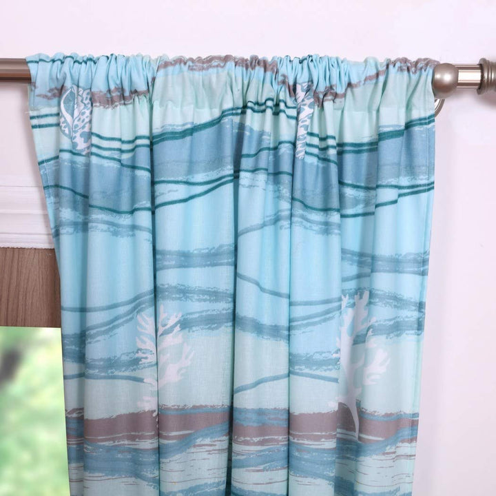 Turquoise Brown Coastal Window Curtain Set 84 Inch Teal Nautical