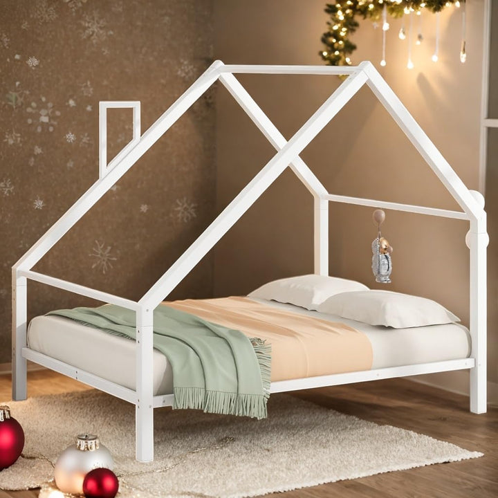 Full Size Bed Kids House Frame White Modern Contemporary Traditional Wood