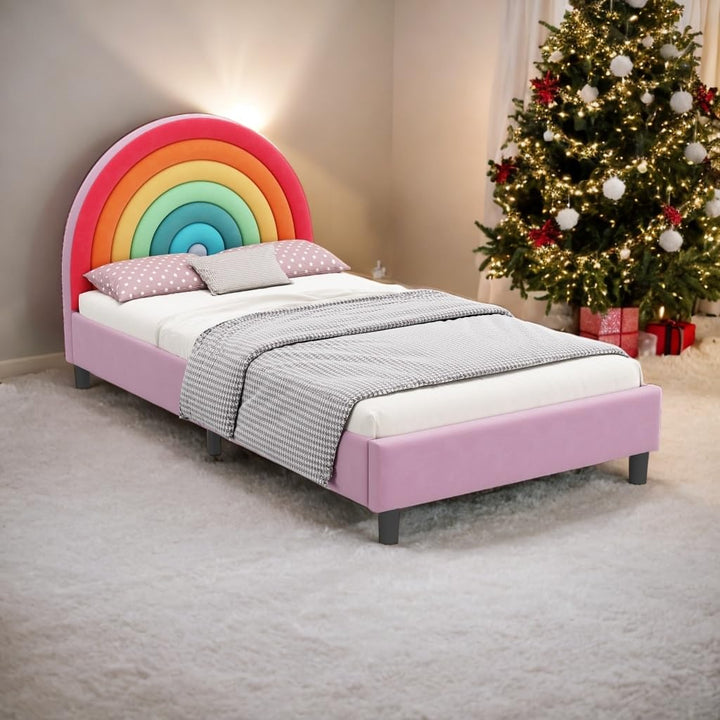 Twin Size Bed Kids Pink Mid-Century Modern Contemporary Wood