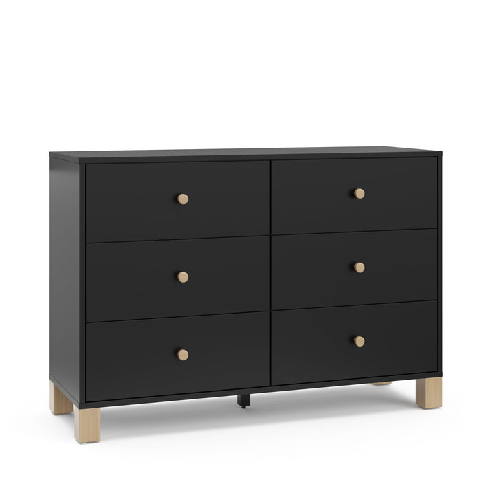 Storkcraft California 6-Drawer Double Dresser (Black with Driftwood) - GREENGUARD Gold Certified, Interlocking Drawer System, Dresser Drawer Organizer for Kids Bedroom