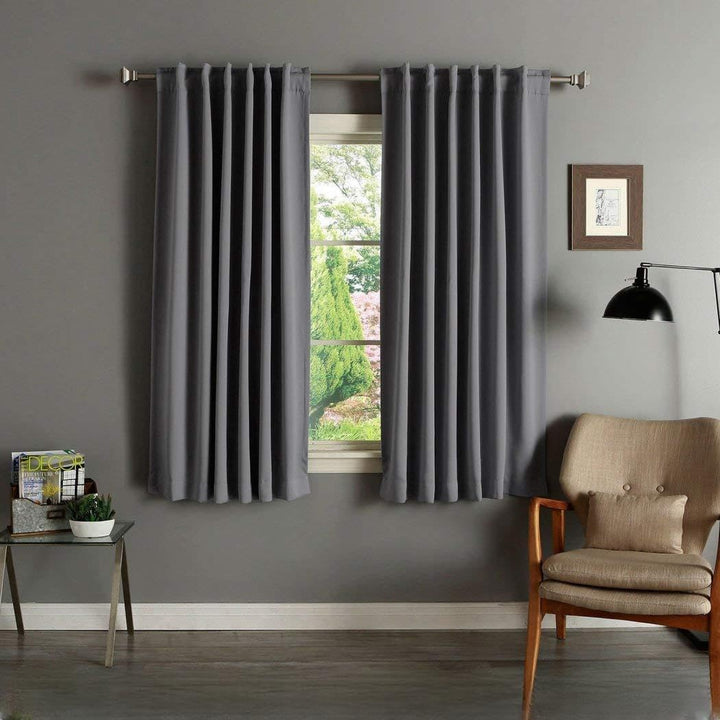 63 Inch Girls Dark Grey Solid Color Blackout Curtain Panel Pair, Gray Color Window Drapes, Kids Themed Thermal Energy Efficient Rod Pocket Playful Luxurious, Polyester