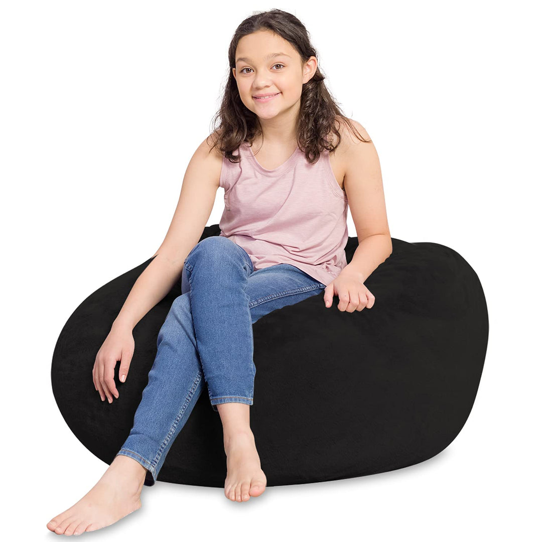 Posh Creations Bean Bag Chair for Kids, Teens, and Adults Includes Removable and Machine Washable Cover, Soft Faux Rabbit Fur - Black, 38in - Large