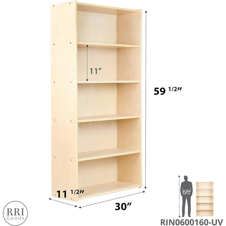 5-Shelf Classic Bookcase Wooden Wall Bookshelf Organizer for Books