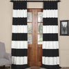 96 Inch Onyx Black Off White Rugby Stripes Curtain Single Panel, Black Color Drapes Cabana Striped Pattern Window Treatments, Nautical Sports Themed Horizontal Lines Design, Kids Teen