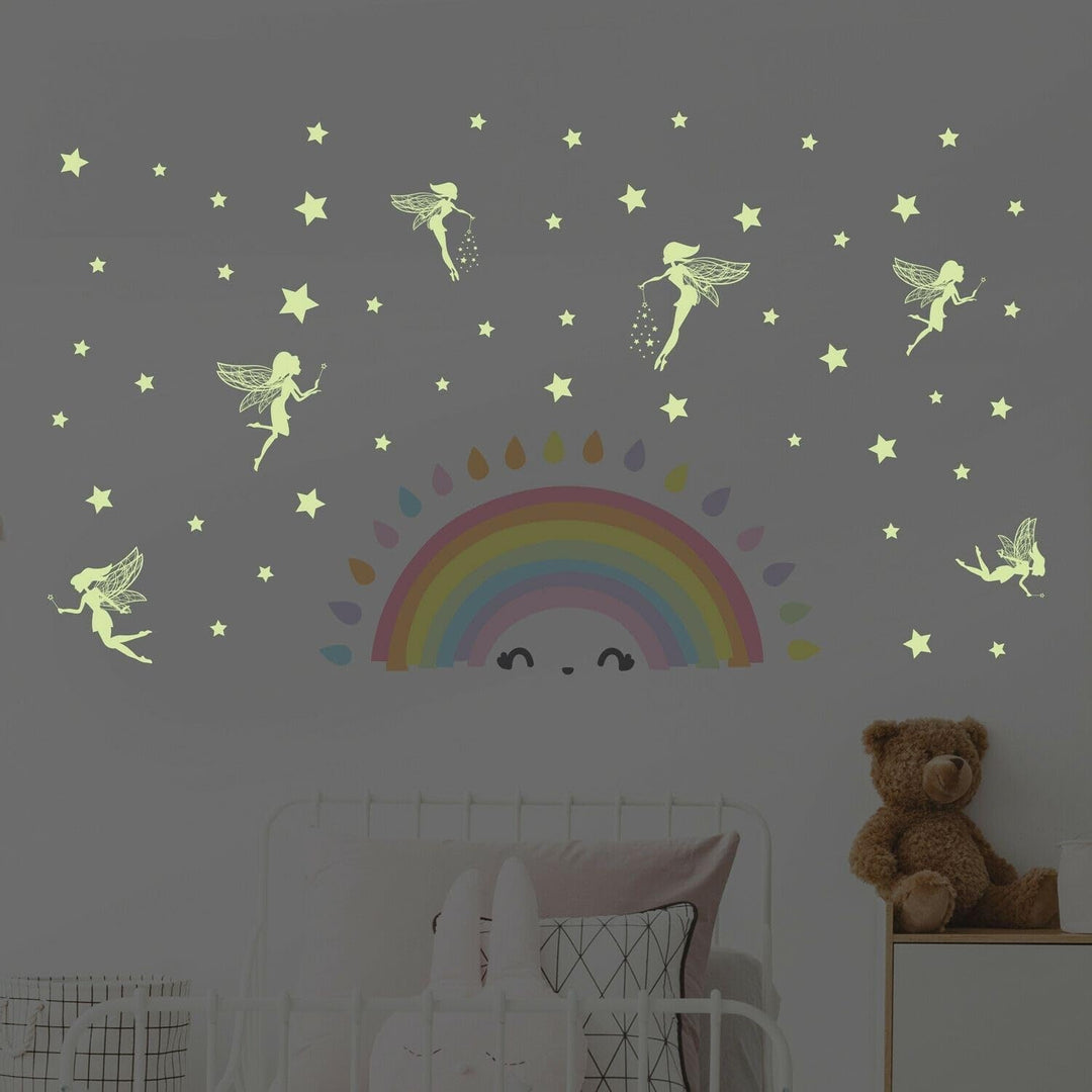 olorful Rainbow Magic Fairy Glow in The Dark Wall Sticker DIY Multi