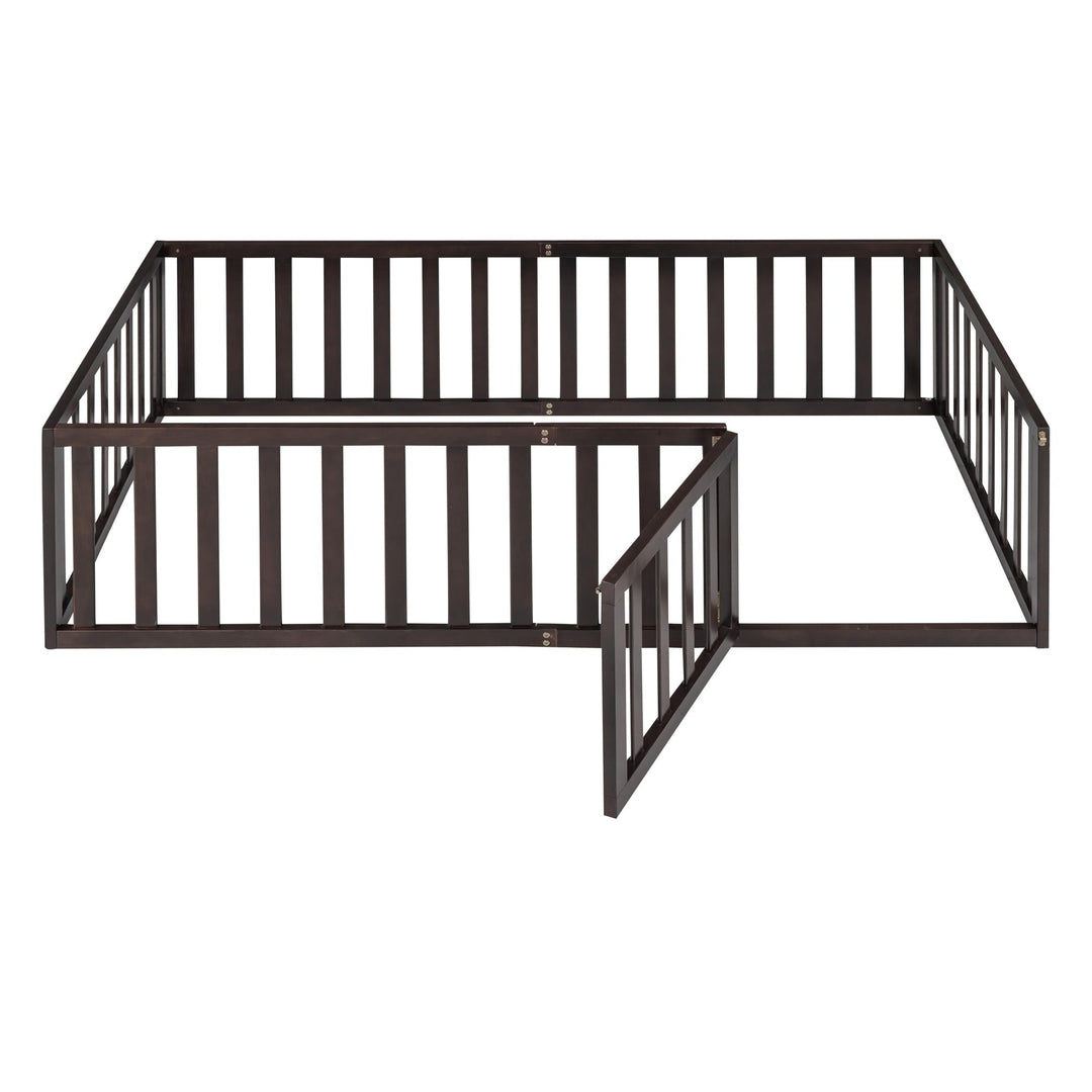 Elegant Design Twin Size House Bed Kids with Fence and Door Brown