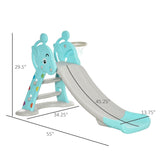 2 in 1 Kids Slide W/Basketball Hoop for 18 Months to 4 Years Blue Gray