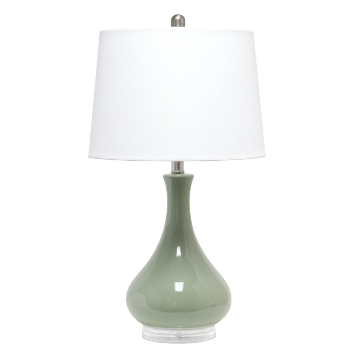 Elegant Designs LT3312-SGE 26.25" Polished Contemporary Ceramic Tear Drop Shaped Table Lamp with White Fabric Tapered Drum Shade for Study, Nursery, Dining Room, Bedroom, Living Room, Sage Green