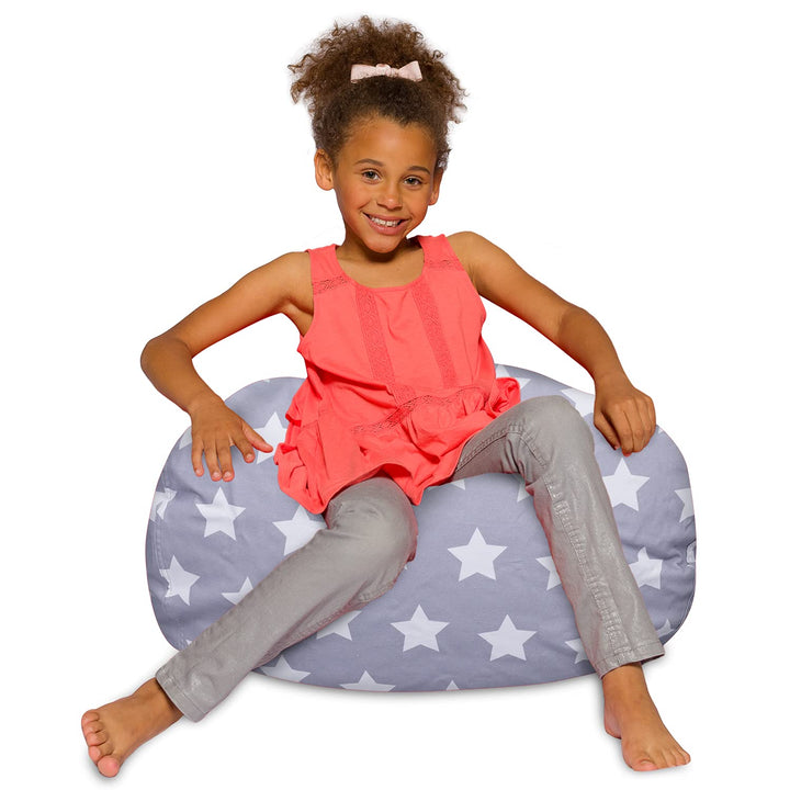 Posh Creations Bean Bag Chair for Kids, Teens, and Adults Includes Removable and Machine Washable Cover, Canvas White Stars on Gray, 27in - Medium