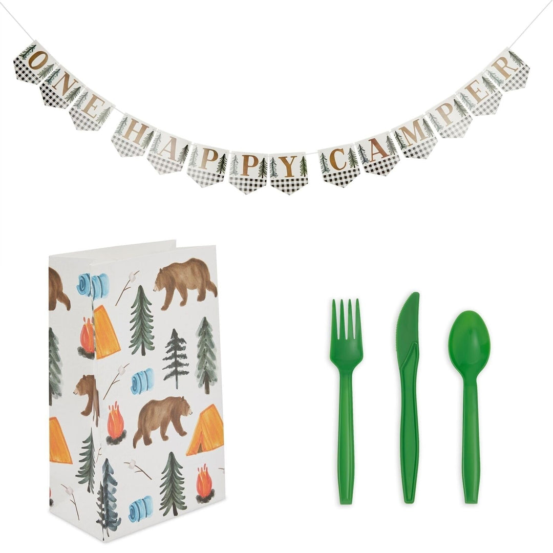 Camping 1st Birthday Party Dinnerware Set Multi Color