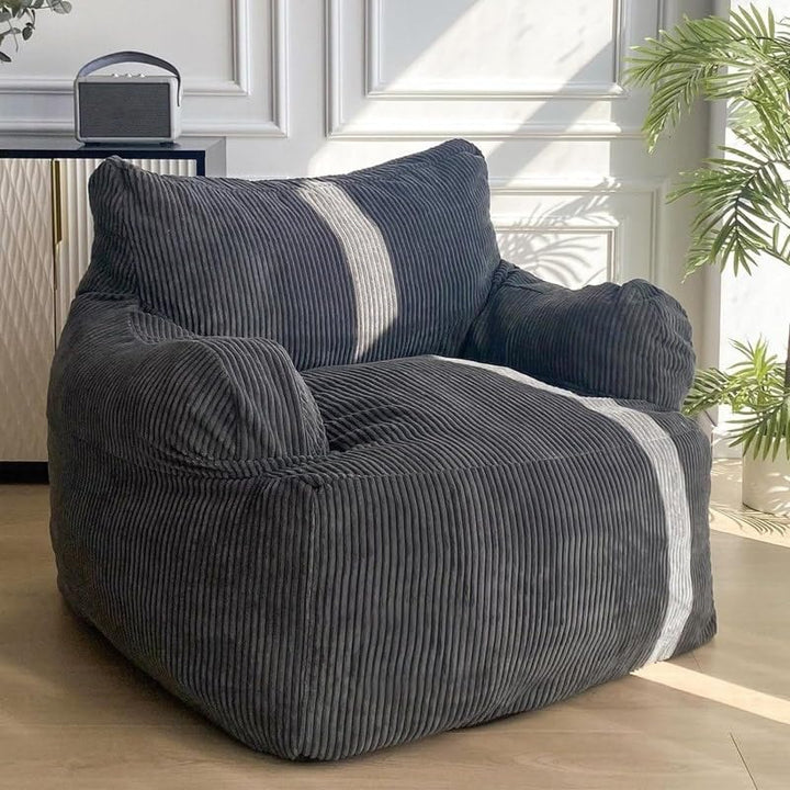 Giant Bean Bag Chair Dark Grey Contemporary Fabric Removable