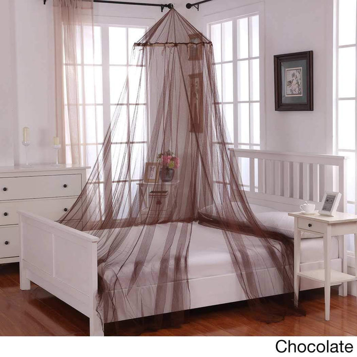 Girls Chocolate Hanging Brown Bed Canopy, Ceiling Bed Frame Draperies Bedroom Mosquito Netting to Floor Net Wooden Round Hoop Canopies See Through Modern Stylish Princess Childrens Adults, Polyester