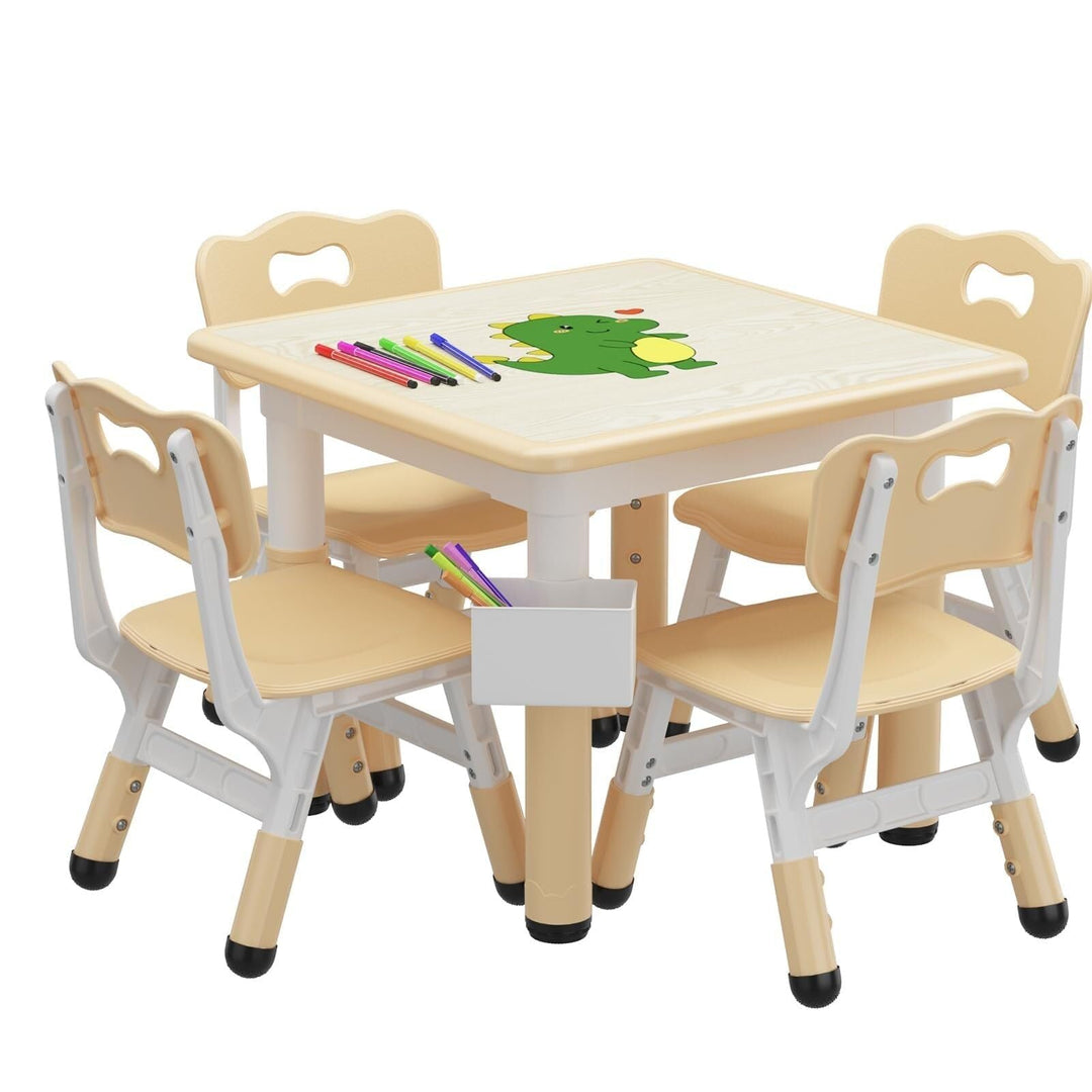 Toddler Table and 4 Chairs Set Natural Wood Almond Finish