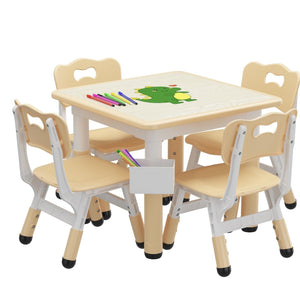 Toddler Table and 4 Chairs Set Natural Wood Almond Finish