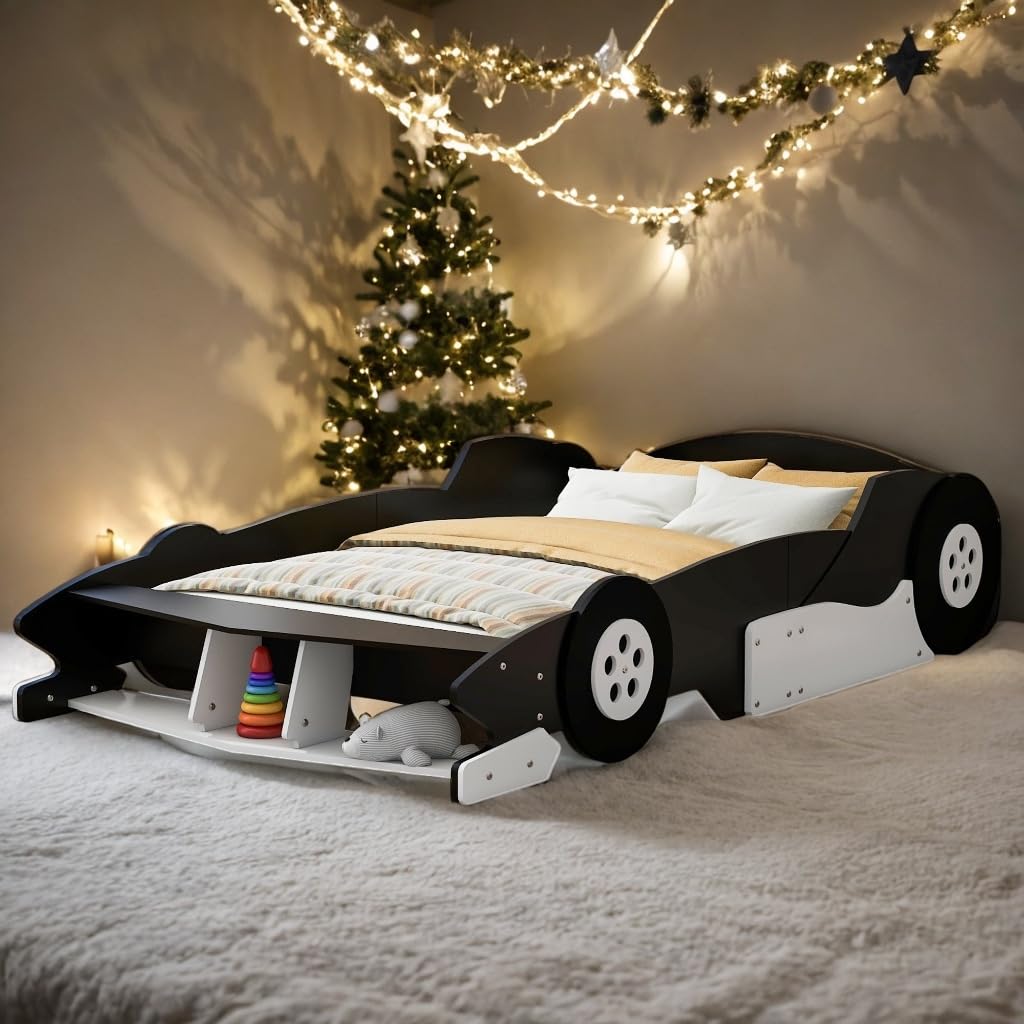 Full Size Bed Kids Car Black Mid-Century Modern Contemporary