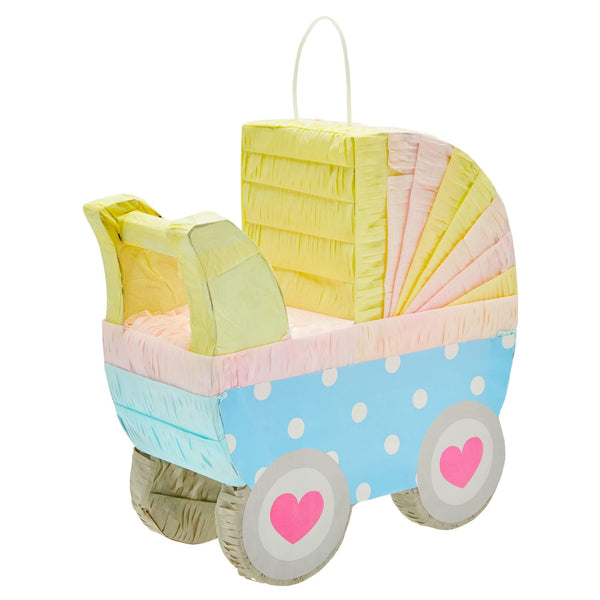 Small Baby Carriage Gender Reveal Pinata Pastel Shower Decorations (11.5 X 12.25 5 in) Multi Color Wood