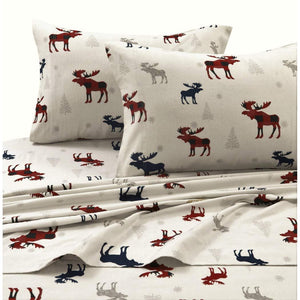 Girls Plaid Moose Off White Red Blue Sheet Queen Set, Multi Color Novelty Elk Buck Printed Kids Bedding Teen Bedroom, Traditional Contemporary Christmas Winter Snowflakes, Cotton Flannel