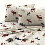 Girls Plaid Moose Off White Red Blue Sheet Twin Set, Multi Color Novelty Elk Buck Printed Kids Bedding Teen Bedroom, Traditional Contemporary Christmas Winter Snowflakes, Cotton Flannel