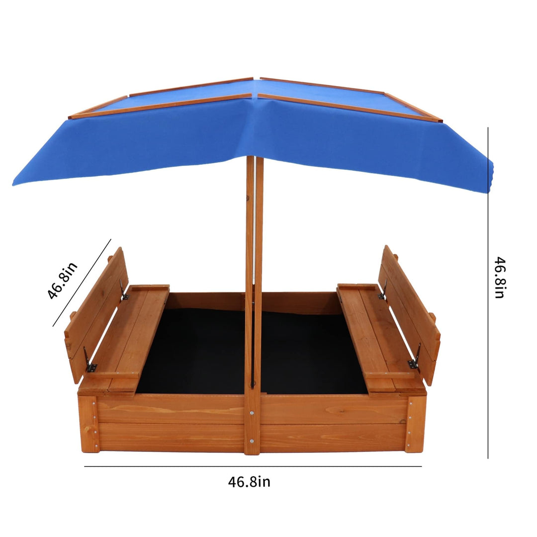 Wood Sandbox with Cover and 2 Bench Seats Sand Boxes (Natural Wood)