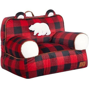 Dearfoams Red and Black Buffalo Check Sherpa Plush Bean Bag Chair with Novelty Ears, Large