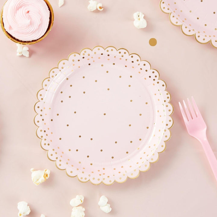 48-Pack Rose Gold Birthday Paper Plates Pink Plastic 48