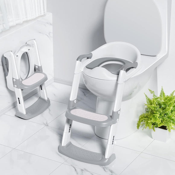 Potty Training Toilet Seat for Kids with Step Stool Ladder White Modern Contemporary Plastic