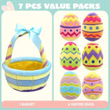 7 Pcs Easter Baby Plush Basket Playset Multi Color