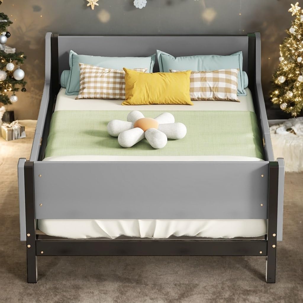 Twin Size Bed Kids Grey Modern Contemporary Traditional